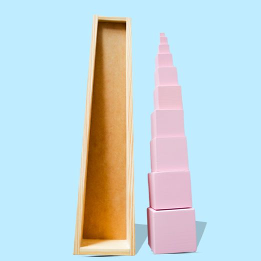 Wooden Montessori Pink Tower Square Blocks Toy Set