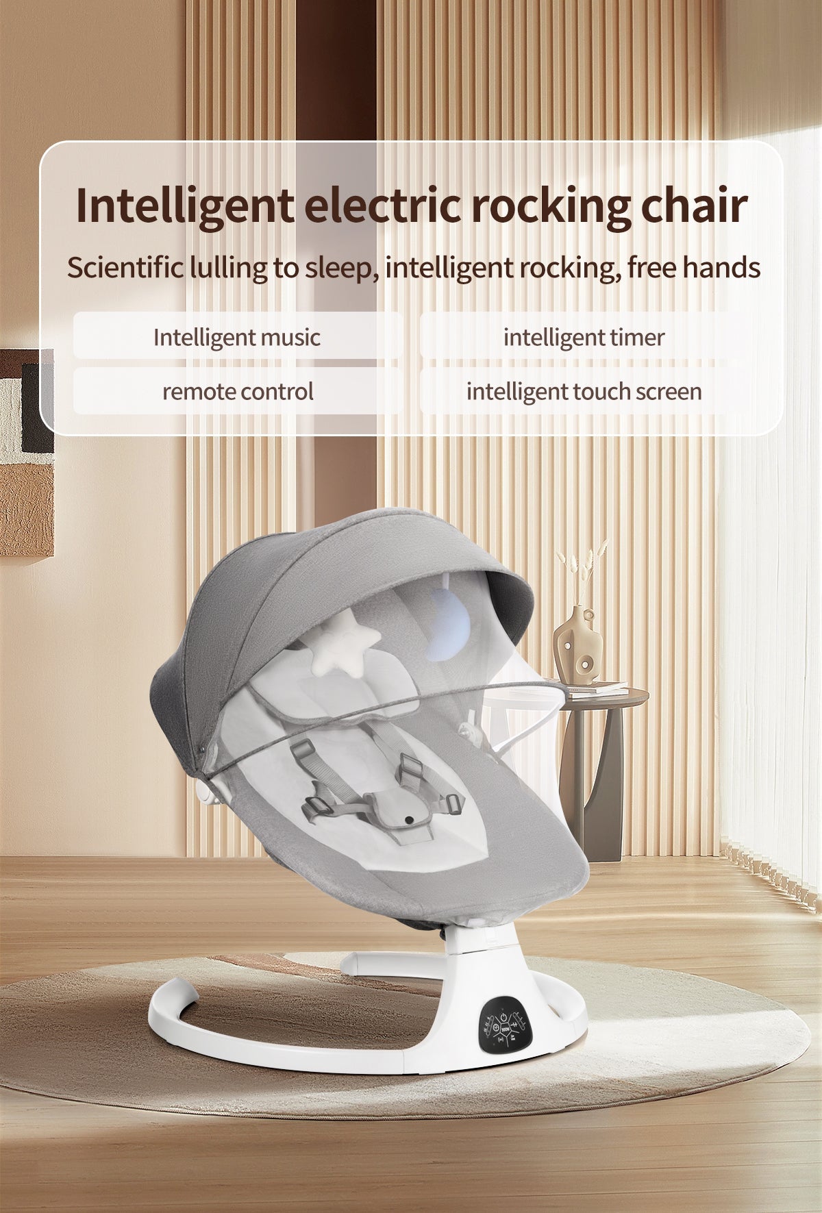 Baby Swing for Infants, Bluetooth Infant Swing with Music Speaker, Bluetooth Touch Screen/Remote Control Timing Function with 5 Speeds, 3 Seat Positions,10 Music, 5 Point Harness Belt