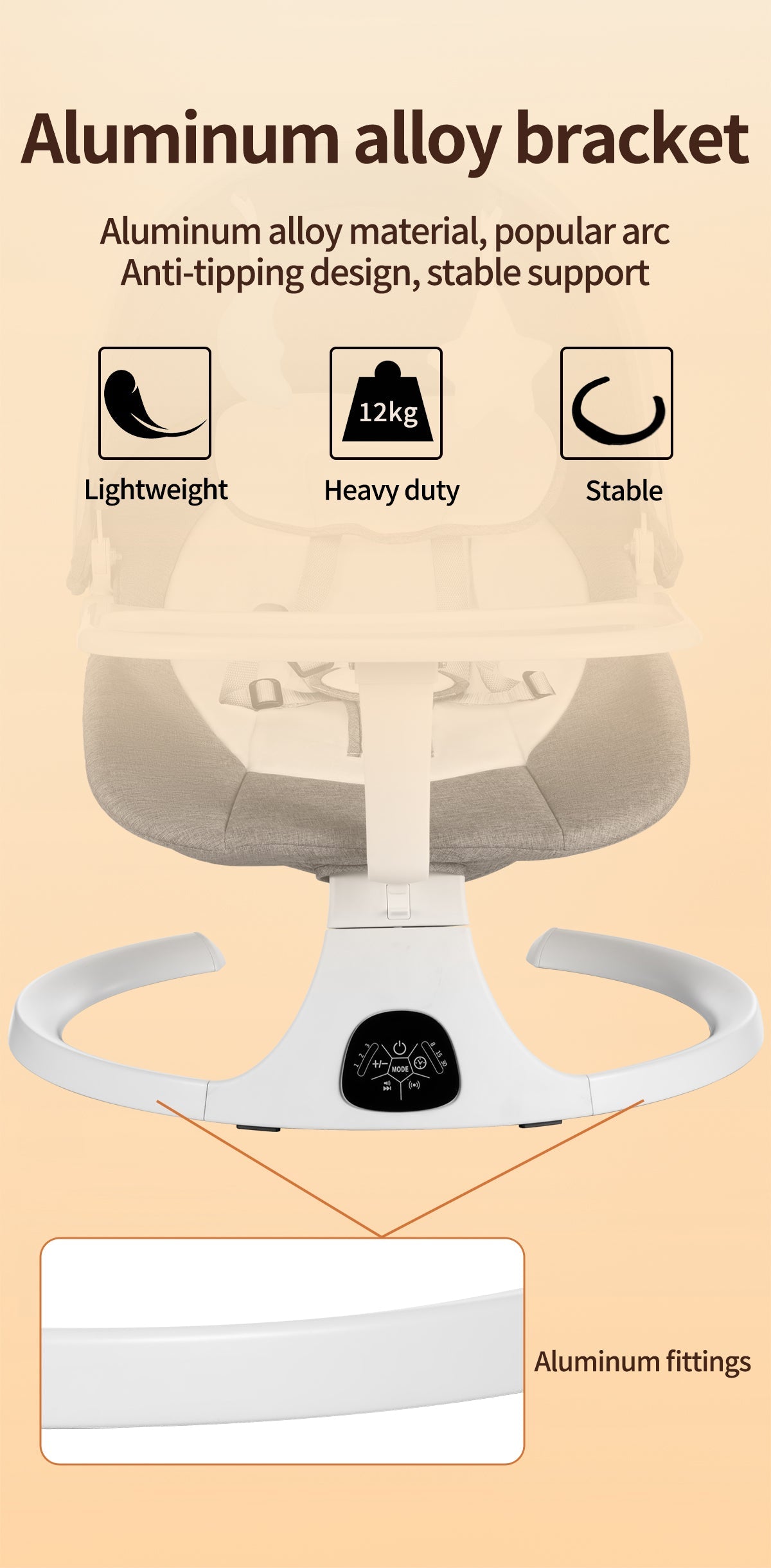 Baby Swing for Infants, Bluetooth Infant Swing with Music Speaker, Bluetooth Touch Screen/Remote Control Timing Function with 5 Speeds, 3 Seat Positions,10 Music, 5 Point Harness Belt