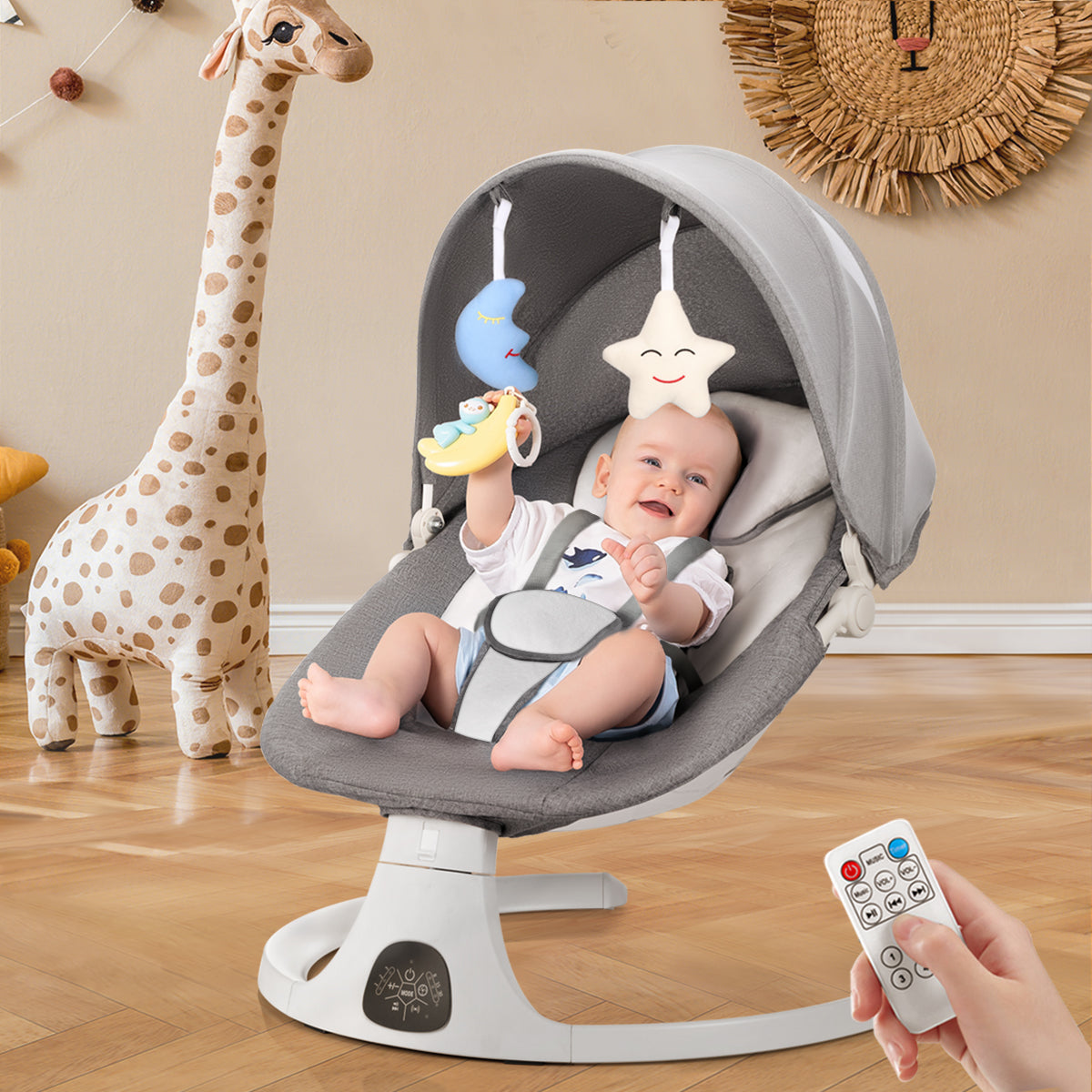 Baby Swing for Infants, Bluetooth Infant Swing with Music Speaker, Bluetooth Touch Screen/Remote Control Timing Function with 5 Speeds, 3 Seat Positions,10 Music, 5 Point Harness Belt