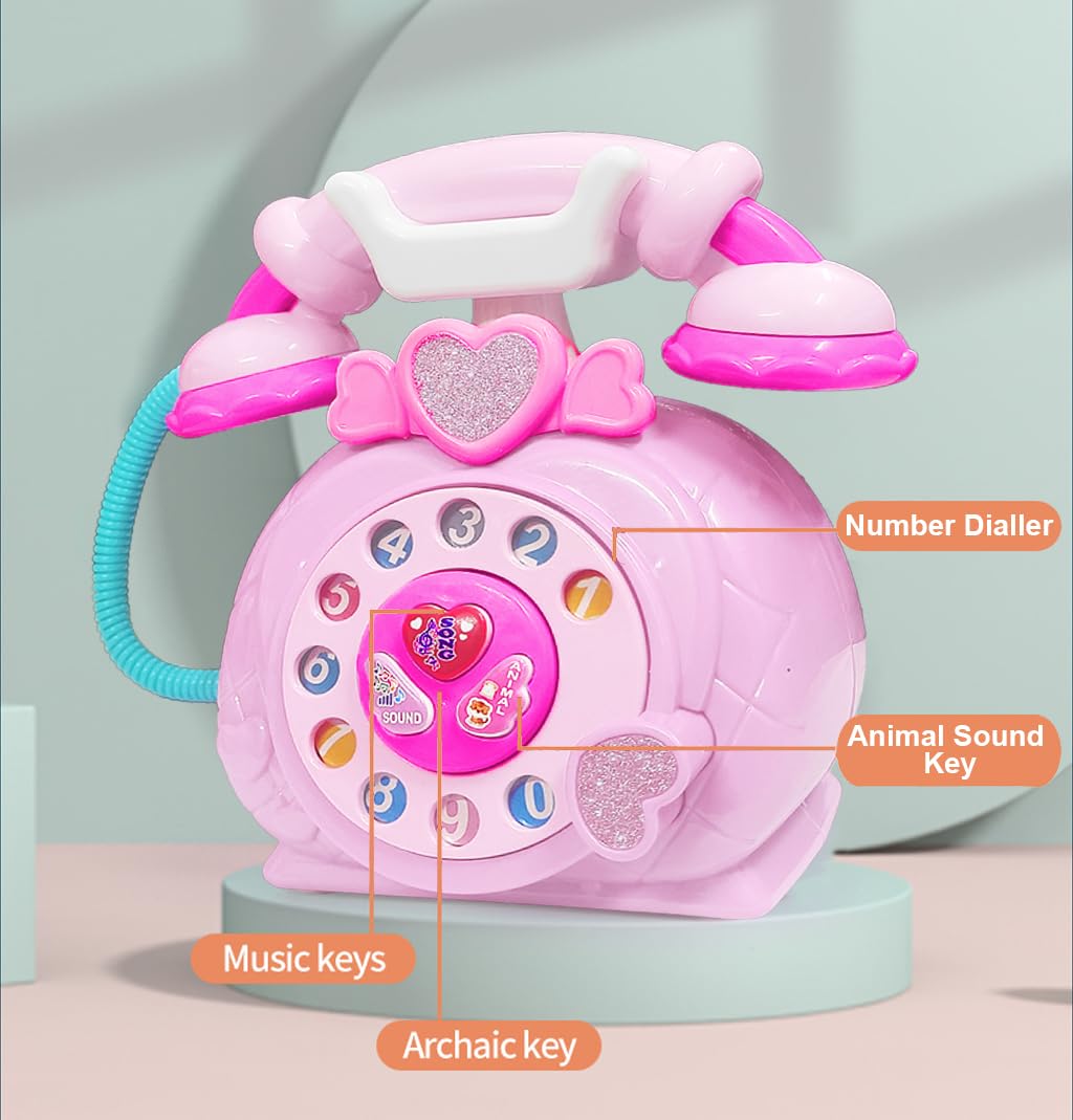 Classic Dial Receiver Simulation Telephone Toy for Kids- sound and light