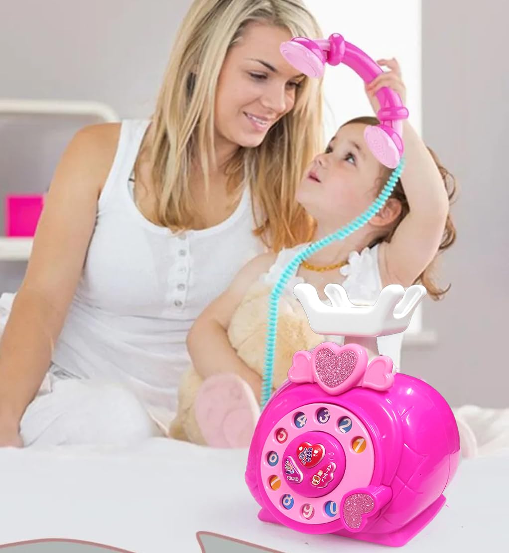 Classic Dial Receiver Simulation Telephone Toy for Kids- sound and light