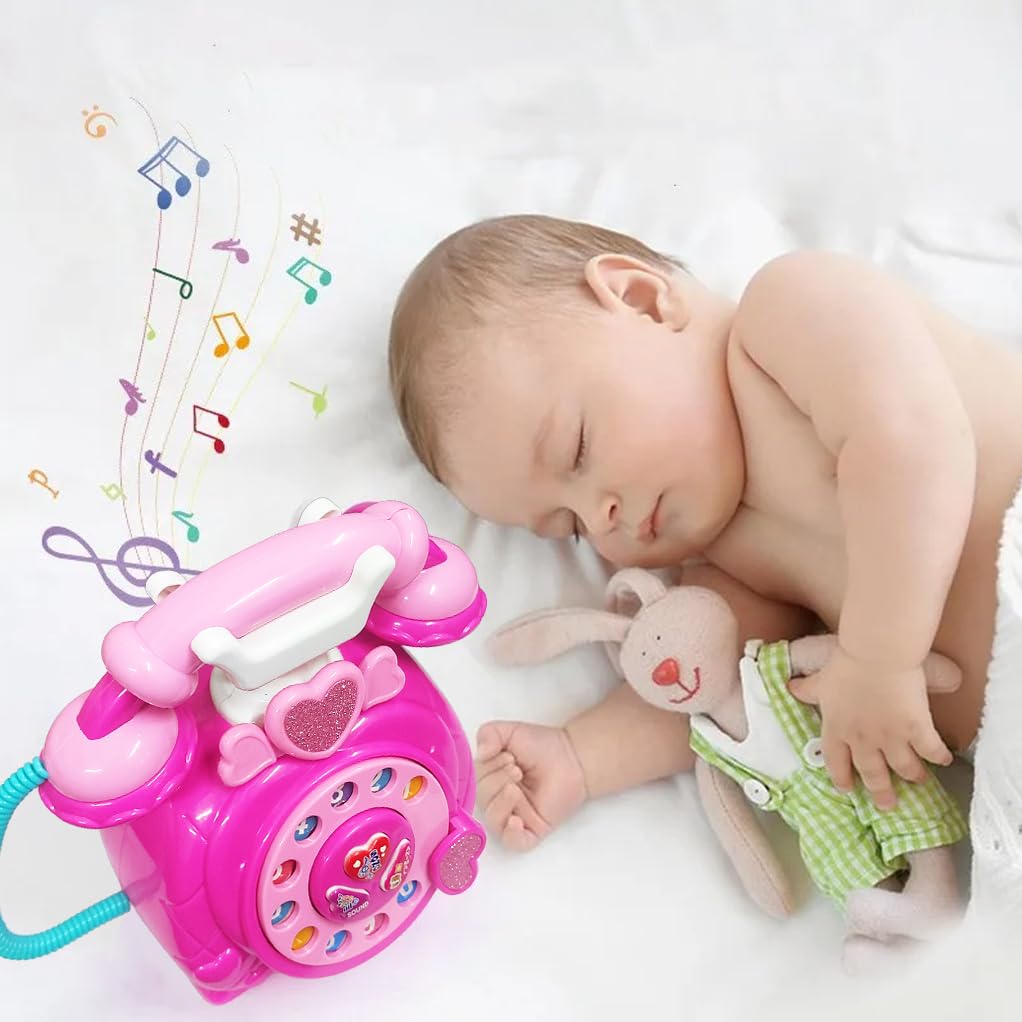 Classic Dial Receiver Simulation Telephone Toy for Kids- sound and light