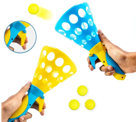 Big -Click and Catch Twin Ball Launcher Game with Balls Indoor Outdoor Toy Set, Pop & Catch Ball - Colour May Vary