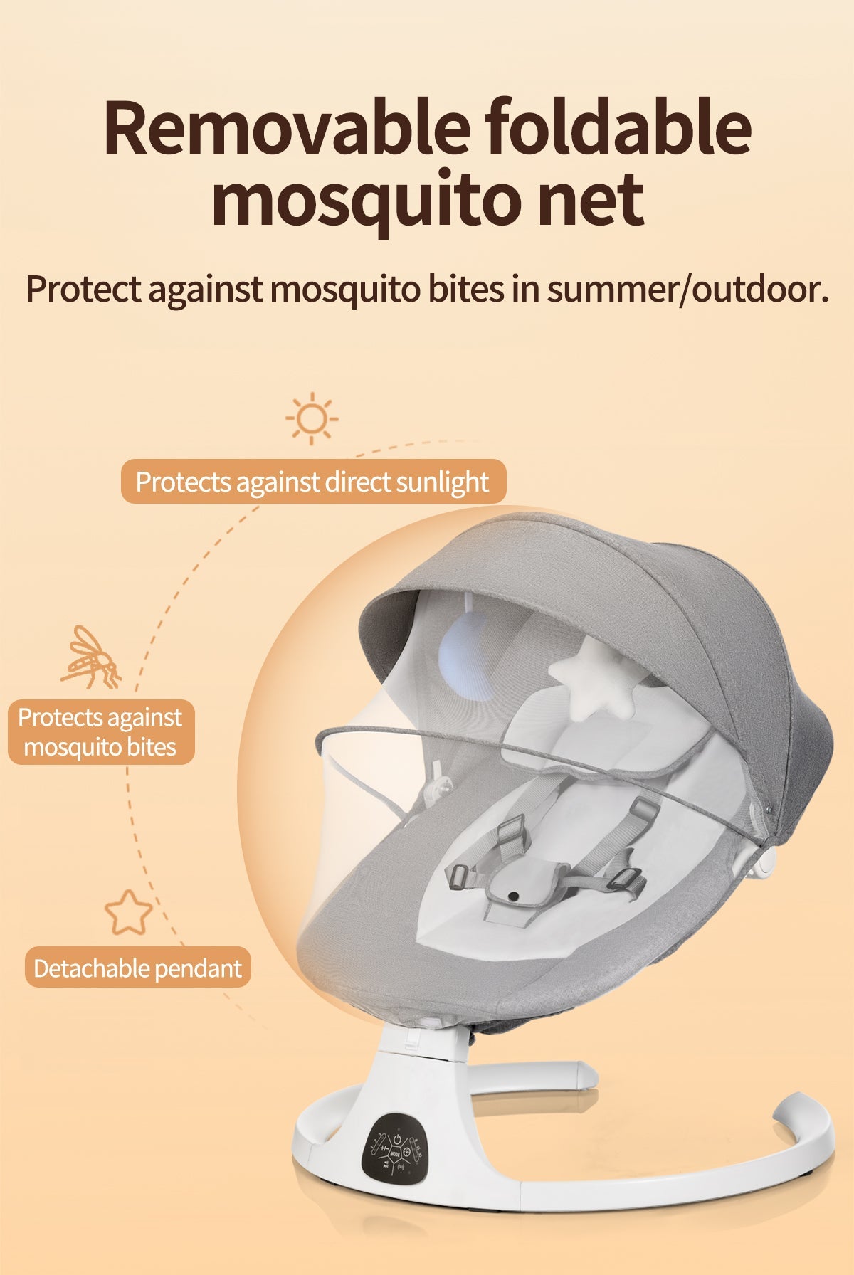 Baby Swing for Infants, Bluetooth Infant Swing with Music Speaker, Bluetooth Touch Screen/Remote Control Timing Function with 5 Speeds, 3 Seat Positions,10 Music, 5 Point Harness Belt