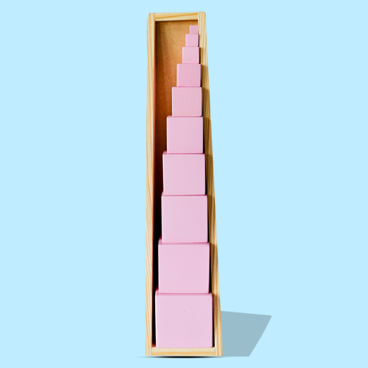 Wooden Montessori Pink Tower Square Blocks Toy Set