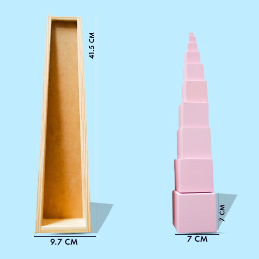 Wooden Montessori Pink Tower Square Blocks Toy Set