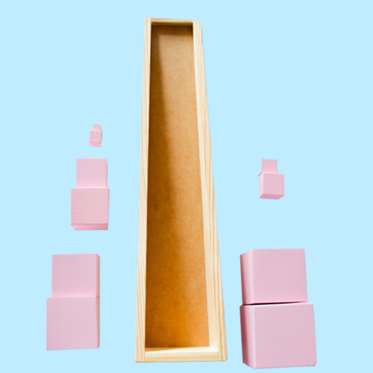 Wooden Montessori Pink Tower Square Blocks Toy Set