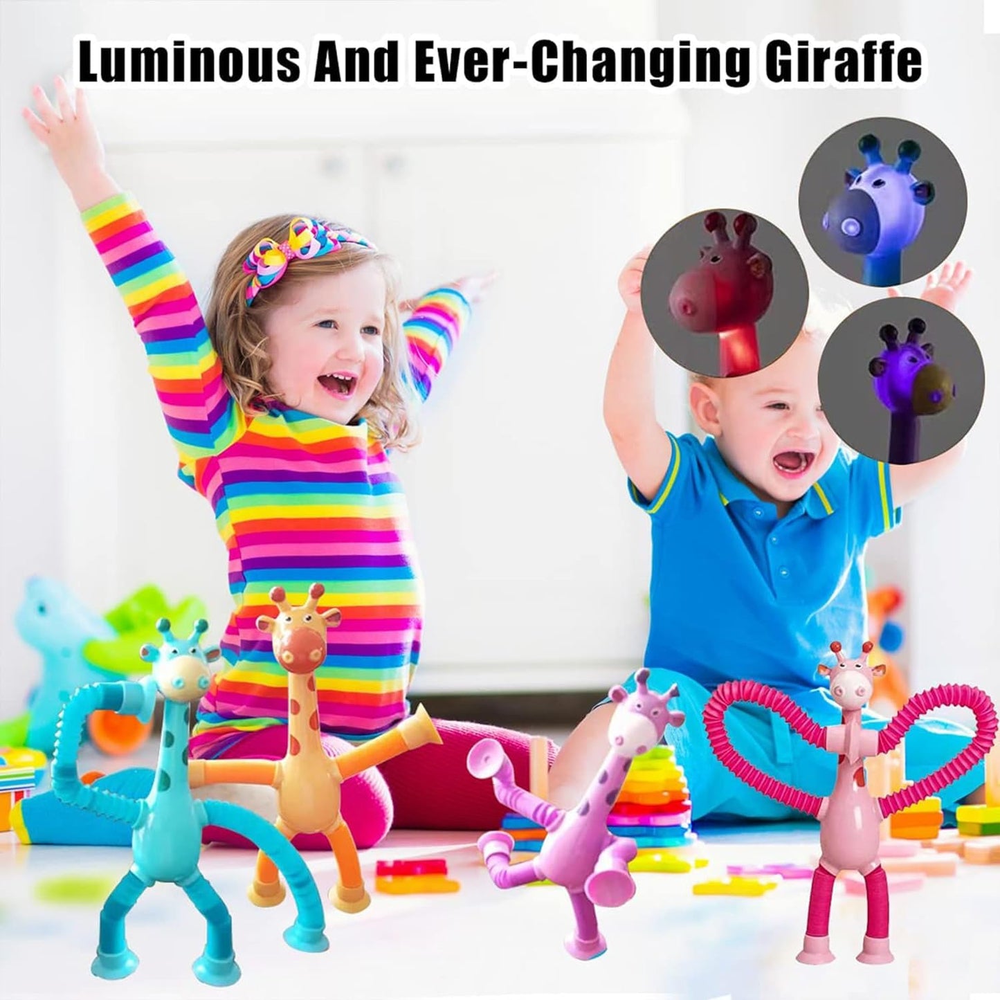 Telescopic Suction Cup Giraffe , Robot, Alien Toy, Monkey LED Telescopic Pipe with Suction Cup, Shape-Changing Stretch Tube - Any 1