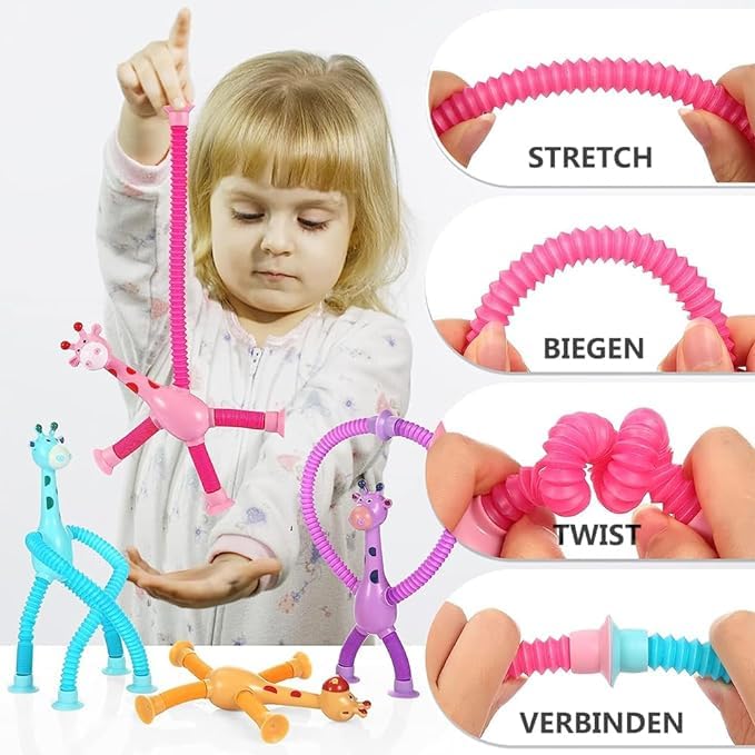 Telescopic Suction Cup Giraffe , Robot, Alien Toy, Monkey LED Telescopic Pipe with Suction Cup, Shape-Changing Stretch Tube - Any 1