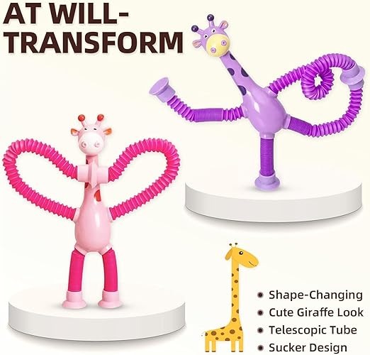 Telescopic Suction Cup Giraffe , Robot, Alien Toy, Monkey LED Telescopic Pipe with Suction Cup, Shape-Changing Stretch Tube - Any 1