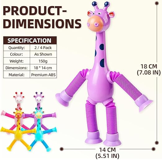 Telescopic Suction Cup Giraffe , Robot, Alien Toy, Monkey LED Telescopic Pipe with Suction Cup, Shape-Changing Stretch Tube - Any 1